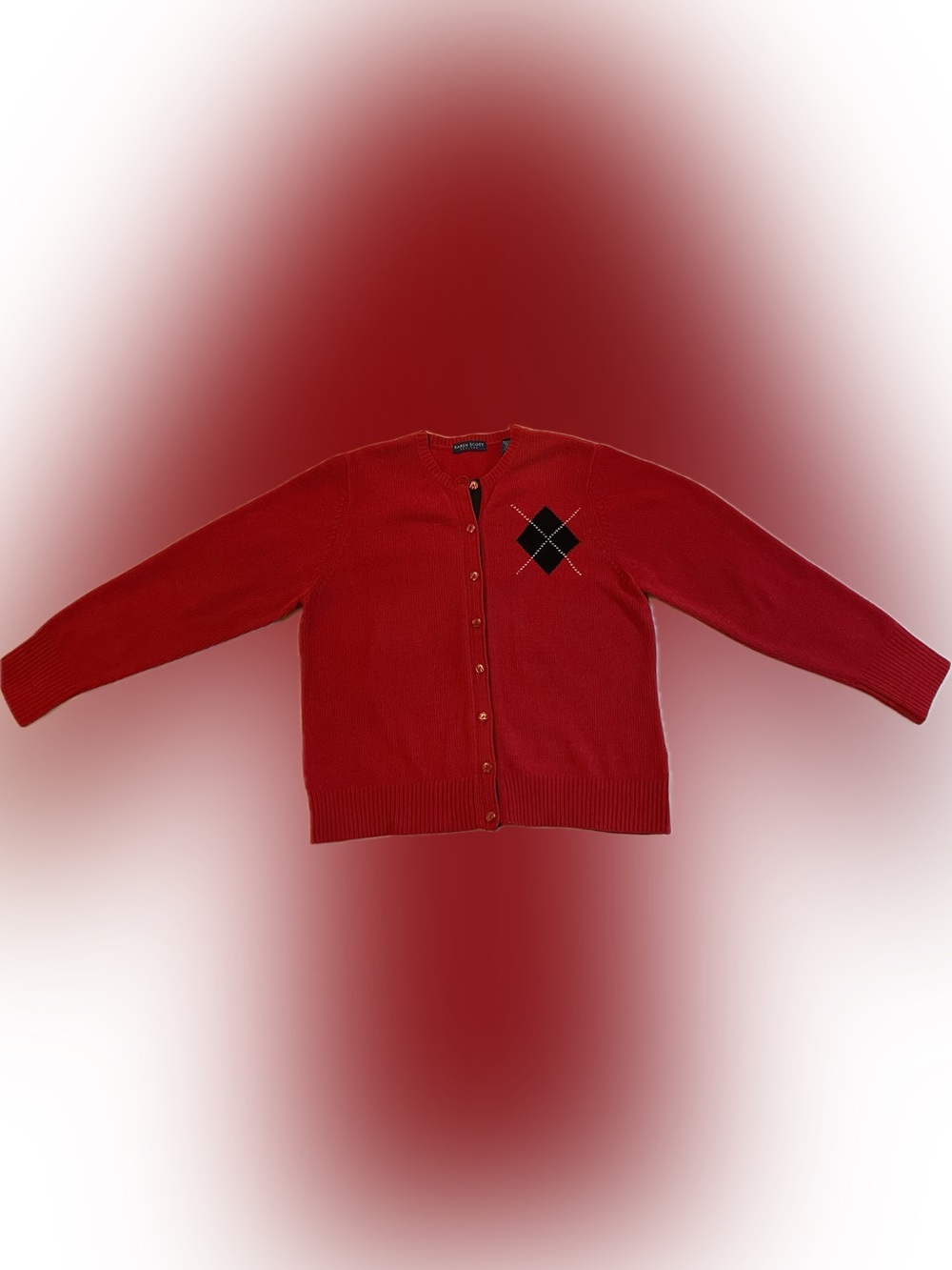 Karen Scott Red Button-Front Cardigan with Black Argyle